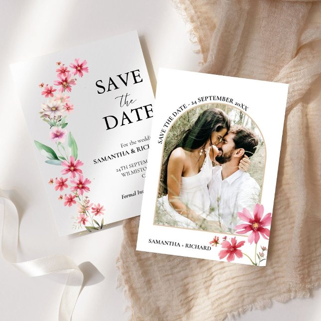 Arch Dusty pink Wildflower Wedding Save The Date Invitation (Creator Uploaded)