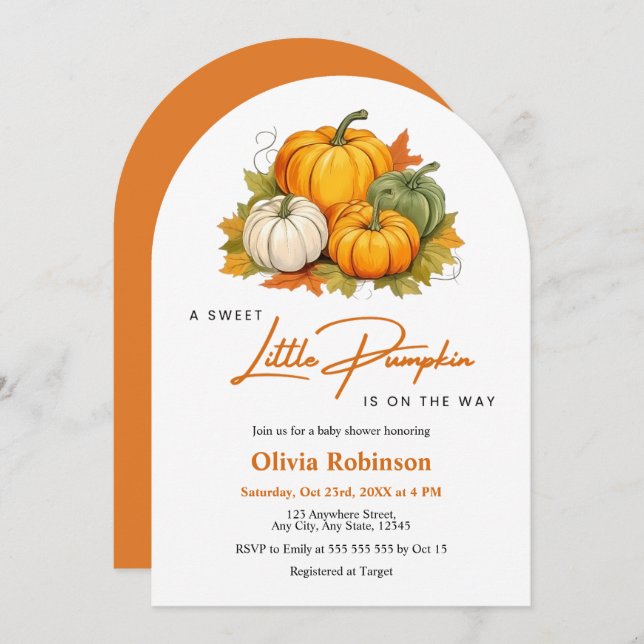 Arch Fall Autumn A Little Pumpkin Baby Shower  Invitation (Front/Back)