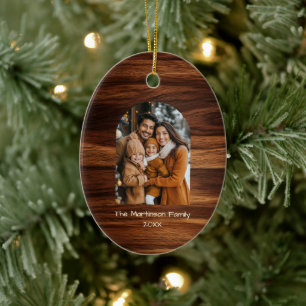 Arch Family Photo Personalised Woodgrain Christmas Ceramic Tree Decoration