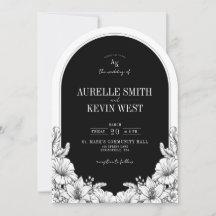Arch Floral Black White Rustic Monogram Wedding