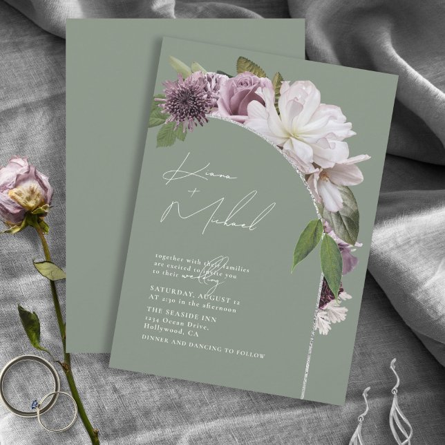 Arch Florals Wedding Sage Green D967 Invitation (Creator Uploaded)