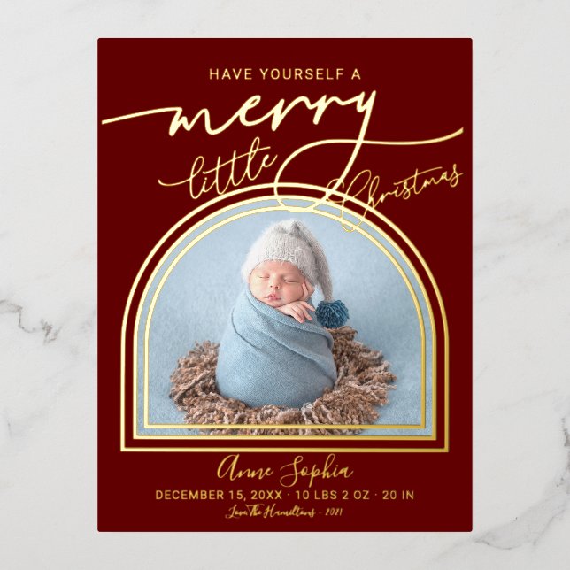 Arch Frame Birth Announcement Foil Postcard (Front)