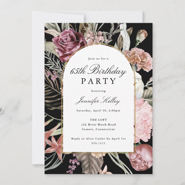 Arch Frame Botanical Birthday Party, Dark Invitation (Front)