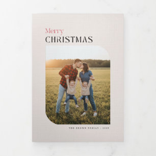 Arch Frame Family Multi Photo Merry Christmas Tri-Fold Invitation