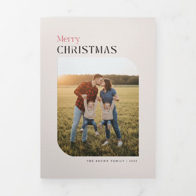 Arch Frame Family Multi Photo Merry Christmas Tri-Fold Invitation (Cover)