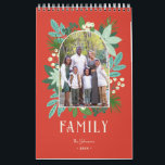 Arch Frame Floral Merry Christmas Photo Calendar<br><div class="desc">This beautiful arch frame photo Christmas calendar features hand drawn floral elements in various shades of green, mint, teal, off-white. Included are pine, flowers, sprigs, leaves, berries along with modern hand lettered in off-white, reading, "Merry Christmas." The background colour is a Christmas traditional, classical red. The back of the card...</div>