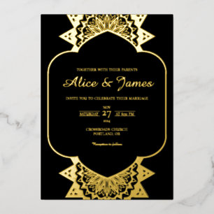 Arch Frame Mandala Elegant Black Gold Foil Wedding