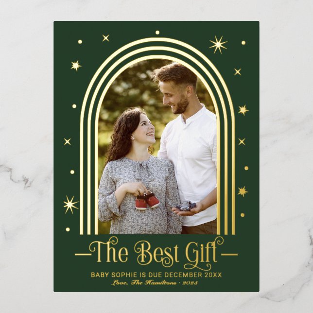 Arch Frame Pregnancy Announcement Foil Postcard (Front)