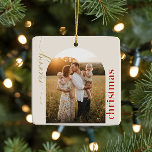 Arch Geometric Photo Family Name Christmas Ceramic Ornament