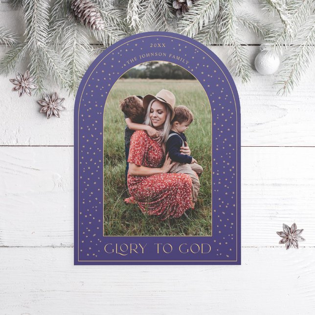 Arch Glory to God Gold Stars Holiday Photo Card (Creator Uploaded)