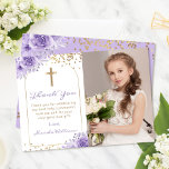 Arch Gold Purple Floral First Holy Communion Photo Thank You Card<br><div class="desc">Arch Gold Purple Floral First Holy Communion Photo Thank You Card</div>