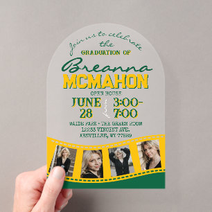 Arch Graduation Photo Filmstrip Green and Gold Acrylic Invitations
