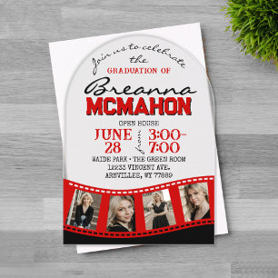 Arch Graduation Photo Filmstrip Red Black Frosted Acrylic Invitations
