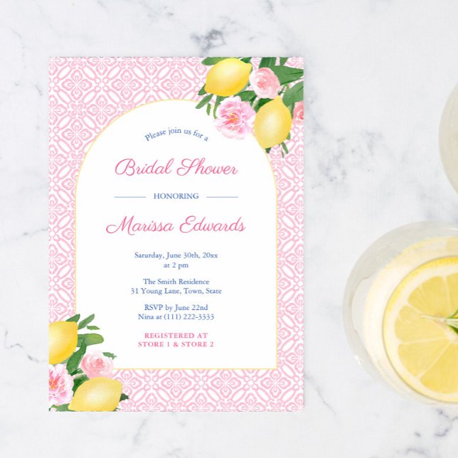 Arch Lemons Pink And White Bridal Shower Invitation (Creator Uploaded)