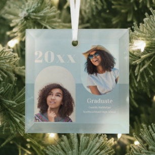 Arch Light Blue Two Photo Graduation Glass Tree Decoration