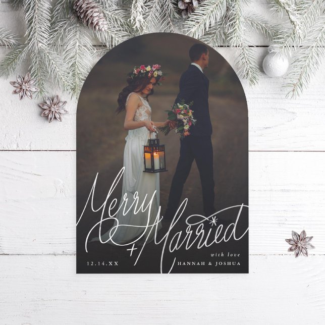 Arch Merry and Married Hand-Lettering Photo Card (Creator Uploaded)