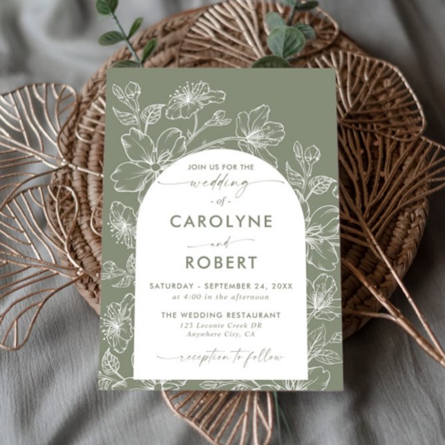 Arch Minimalist Sage Green Boho Wedding Photo Invitation (Creator Uploaded)