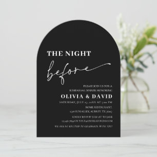 Arch Modern Black Night Before Rehearsal Dinner Invitation