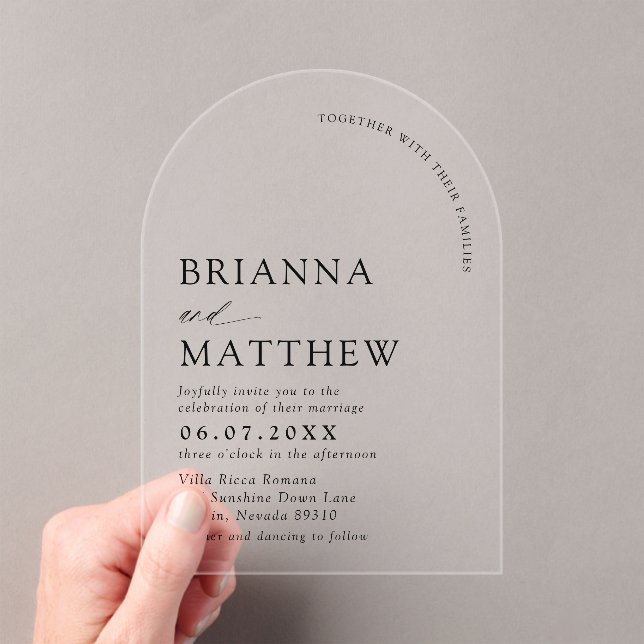 Arch Modern Black & White Minimalist Wedding Acrylic Invitations (Insitu (Handheld))