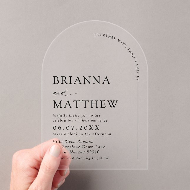 Arch Modern Black & White Minimalist Wedding Acrylic Invitations (Insitu (Handheld))