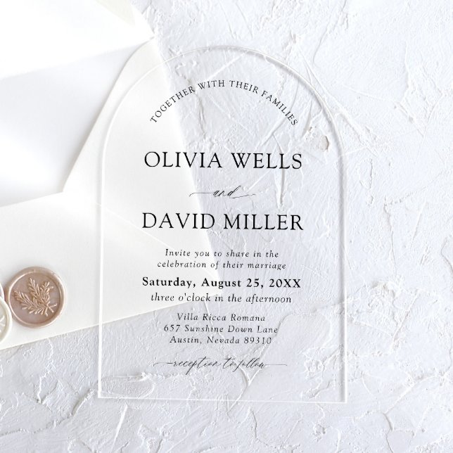 Arch Modern Black & White Minimalist Wedding Acrylic Invitations (Creator Uploaded)