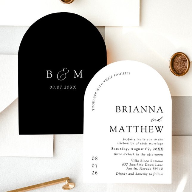 Arch Modern Black & White Minimalist Wedding Invitation (Creator Uploaded)
