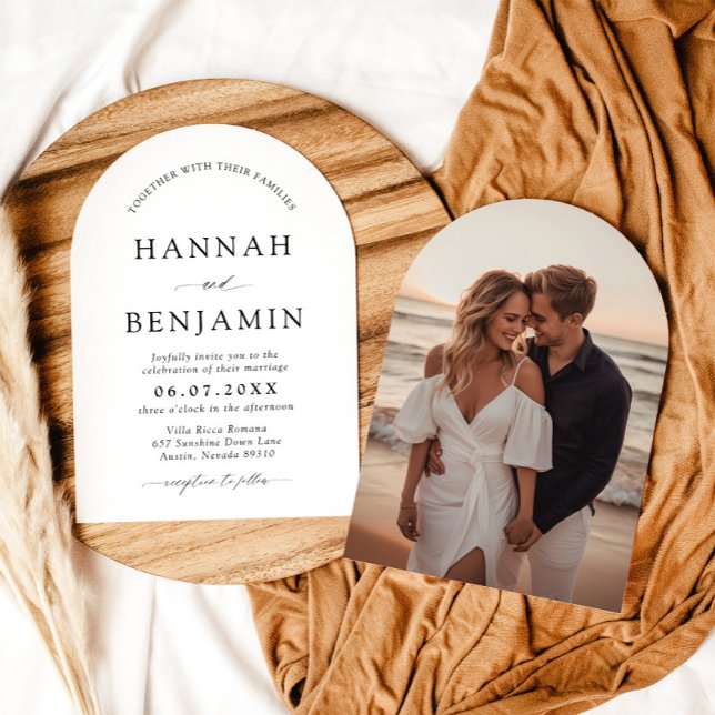 Arch Modern Black & White Minimalist Wedding Invitation (Creator Uploaded)