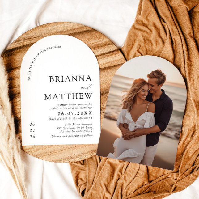 Arch Modern Black & White Minimalist Wedding Invitation (Creator Uploaded)