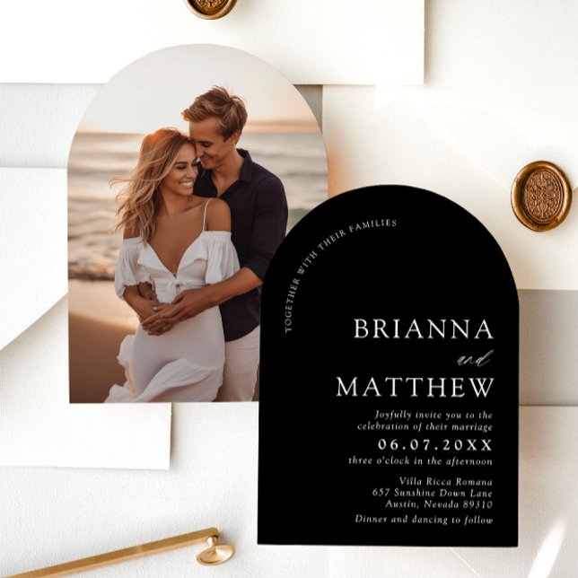 Arch Modern Black & White Minimalist Wedding Invitation (Creator Uploaded)