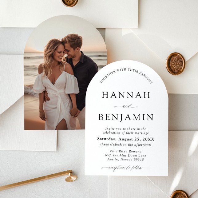 Arch Modern Black & White Minimalist Wedding Invitation (Creator Uploaded)