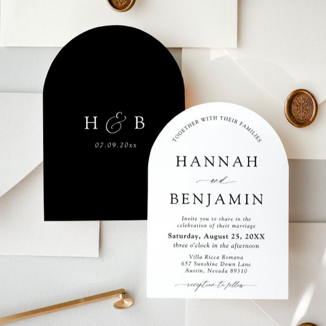 Arch Modern Black & White Minimalist Wedding Invitation (Creator Uploaded)