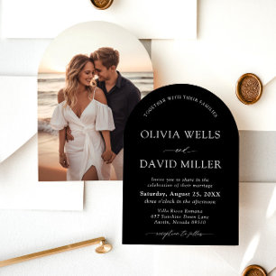 Arch Modern Black & White Minimalist Wedding Invitation