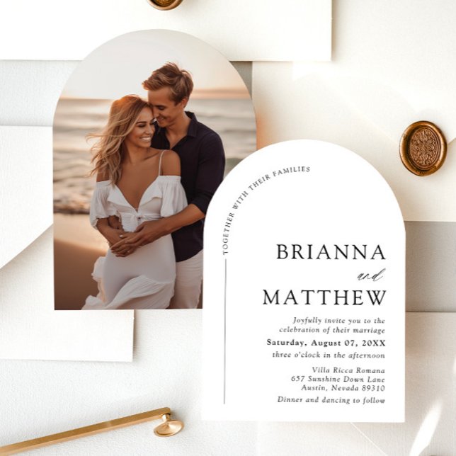Arch Modern Black & White Minimalist Wedding Invitation (Creator Uploaded)