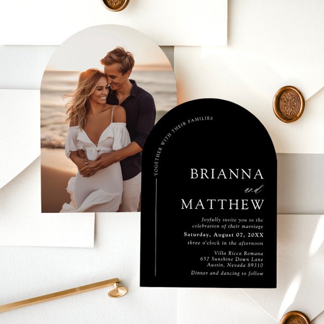 Arch Modern Black & White Minimalist Wedding Invitation (Creator Uploaded)