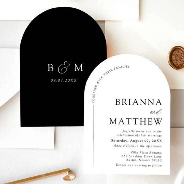 Arch Modern Black & White Minimalist Wedding Invitation (Creator Uploaded)