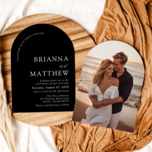 Arch Modern Black & White Minimalist Wedding Invitation