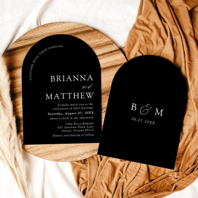 Arch Modern Black & White Minimalist Wedding Invitation (Creator Uploaded)