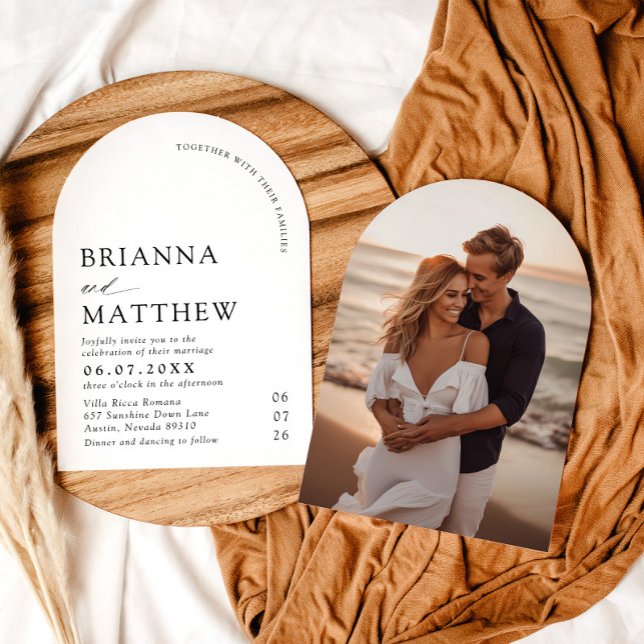 Arch Modern Black & White Minimalist Wedding Invitation (Creator Uploaded)