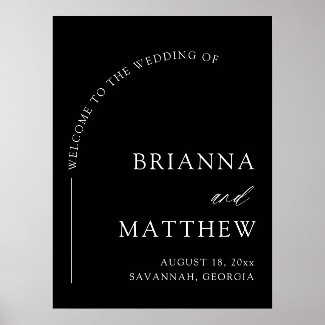 Arch Modern Black & White Minimalist Wedding Poster (Front)