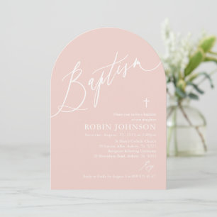Arch Modern Dusty Pink Cross Baby Girl Baptism Invitation