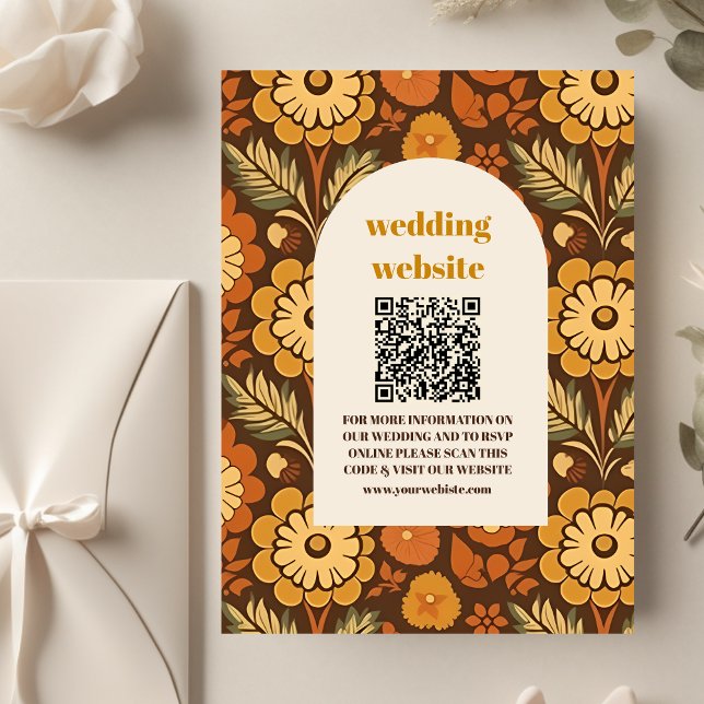 Arch Modern Retro 70s Floral Wedding Enclosure Card (Creator Uploaded)