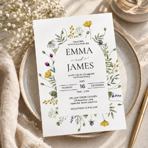 Arch Modern Wildflower Wedding Meadow Floral Invitation