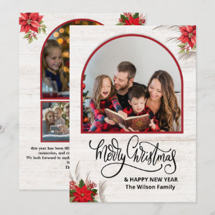 Arch multi Photos Merry Christmas Floral Botanical Holiday Card