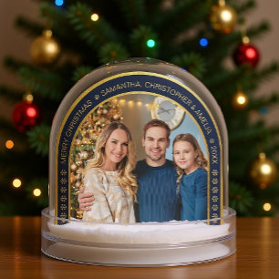 Arch Navy Blue Faux Gold Christmas Family Photo Snowglobe