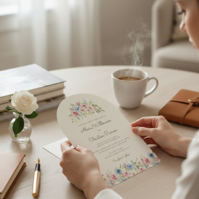 arch Pastel Floral Wreath Wedding Invitation (Creator Uploaded)