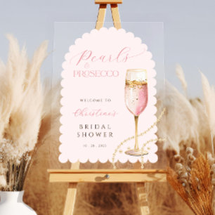 Arch Pearls and Prosecco Pink Bridal Shower  Acrylic Sign