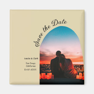 arch photo beige boho save the date QR modern Magnet