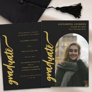 Arch Photo Black and Gold Script Graduation Announcement