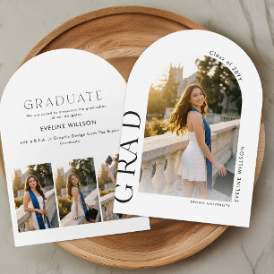 Arch Photo Black and White Graduation Thank You Invitation