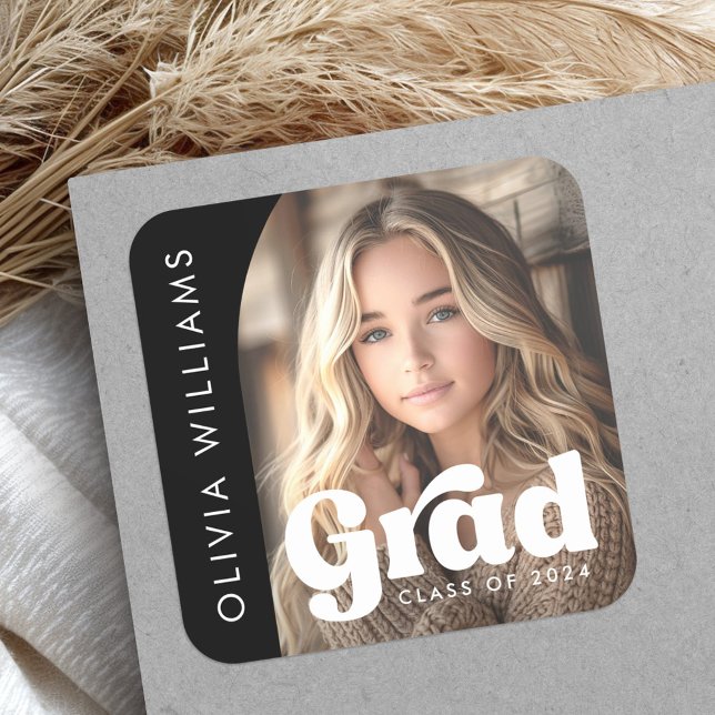 Arch photo black retro grad graduation square sticker (Arch photo black retro grad graduation square sticker)